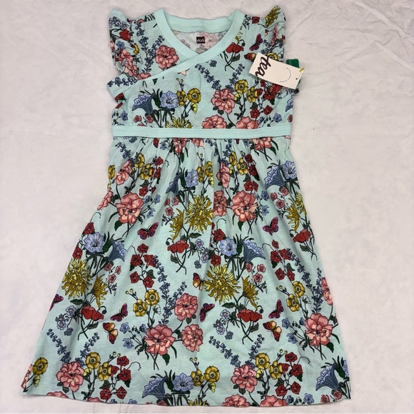 Tea Collection Other - NEW Tea Collection Blue Floral Dress Size 5 Butterfly Ruffle Sleeve